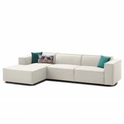 Canapé d'angle Kinx II - Tissu Milan : Blanc vieilli - Méridienne courte à gauche (vue de face) - Sans fonction