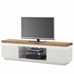 Fredriks Meuble TV Roble I (avec éclairage) - Blanc mat / Plateau en chêne sauvage massif