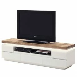 Fredriks Meuble TV Roble III (éclairage fourni) - Blanc mat / Placage en chêne sauvage massif