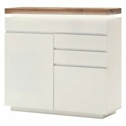 Fredriks Commode Roble I - éclairage inclus - Blanc mat / Placage en chêne sauvage massif