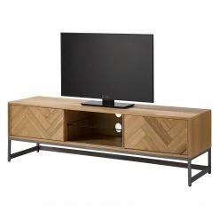 Ars manufacti Meuble TV Dharai - Placage en bois véritable / Métal - Chêne / Argenté