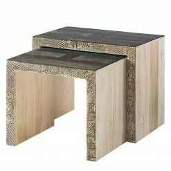 Wolf-Möbel Tables d’appoint Goa III (lot de 2) - Partiellement en manguier massif - Manguier blanc vintage