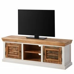 Maison Belfort Meuble TV Newhaven - Partiellement en manguier massif - Manguier / Blanc