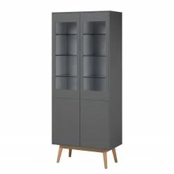 Mørteens Armoire vitrine Lindholm - Partiellement en chêne massif - Gris