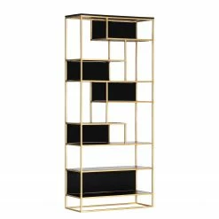 Jack & Alice Étagère Harbin - Acacia massif - Acacia noir / Doré