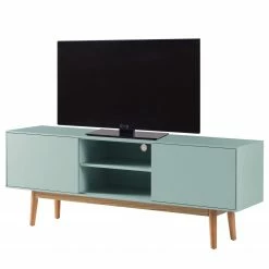 Mørteens Meuble TV Lindholm - Partiellement en chêne massif - Vert menthe - 160 x 40 cm
