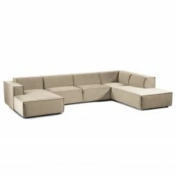 Canapé panoramique Kinx II - Velours - Velours Shyla: Beige - Méridienne courte à gauche / longue à droite (vue de face)