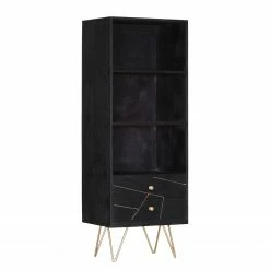 Jack & Alice Etagère Towa - Acacia massif / Métal - Noir / Or