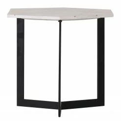 Jack & Alice Bout de canapé Suso - Marbre / Métal - Marbre blanc / Noir