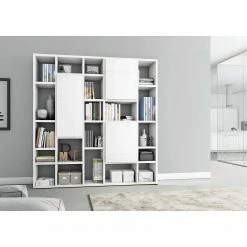 Loftscape Bibliothèque Emporior VII - Blanc brillant - Largeur : 214 cm
