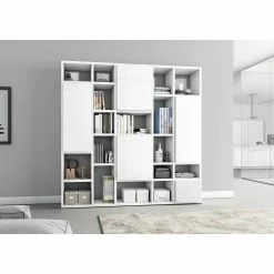Loftscape Bibliothèque Emporior VII - Blanc brillant - Largeur : 224 cm