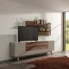 GWINNER Ensemble meubles TV Misano III (2 élém.) - Placage en bois véritable / Verre - Planches de chêne / Gris - Gris Sahara / Poutres en chêne - Sans éclairage