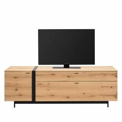 GWINNER Meuble TV Style II - Placage en bois véritable / Métal - Chêne / Anthracite