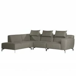 Loftscape Canapé d’angle Manot II - Tissu - Gris - Méridienne longue à gauche (vue de face) - Avec réglage de la profondeur d'assise