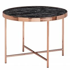 Jack & Alice Bout de canapé Cushina - Verre / métal - Imitation marbre noir / Cuivre