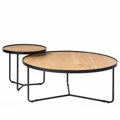 Fredriks Tables basses Permet (2 éléments) - Placage en bois véritable - Chêne / Noir