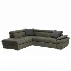 Fredriks Canapé d’angle Barvas I - Tissu structuré - Gris - Méridienne longue à gauche (vue de face) - Sans fonction