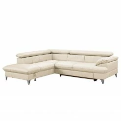 Fredriks Canapé d’angle Coto I - Cuir véritable - Blanc - Méridienne longue à gauche (vue de face) - Fonction couchage - Coffre de lit