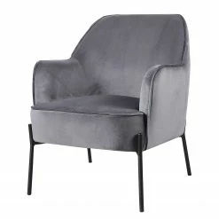 Mørteens Fauteuil Bohemia - Velours - Gris - Sans repose-pieds - Velours