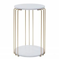 Jahnke Bout de canapé String - Imitation marbre blanc / Doré