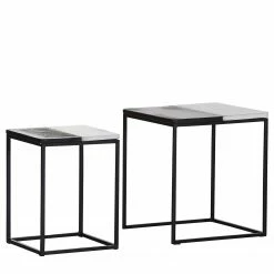 Jack & Alice Bouts de canapé Daggett I (lot de 2) - Marbre / Métal - Marbre Noir / Marbre blanc