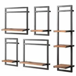 Ars manufacti Étagères murales Manchester III (5 él.) - Acacia massif / Métal - Acacia / Anthracite