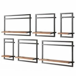 Ars manufacti Étagères murales Manchester IV (6 élém.) - Acacia massif / Métal - Acacia / Anthracite