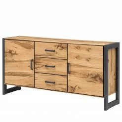 Naturoo Buffet Ironwood I - Placage en bois véritable / Métal - Chêne vieilli / Gris