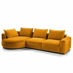 Studio Copenhagen Canapé d’angle Buckley I - Velours Shyla: Orange jaune - Méridienne courte à gauche (vue de face)