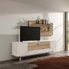 GWINNER Ensemble meubles TV Misano III (2 élém.) - Placage en bois véritable / Verre - Planches de chêne / Gris - Blanc / Chêne sauvage - Sans éclairage