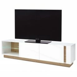 Loftscape Meuble TV Cailla - Blanc brillant / Imitation chêne - Blanc brillant - Largeur : 188 cm