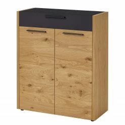 Voss Meuble d’entrée Levio II - Placage en bois véritable - Chêne - Noir