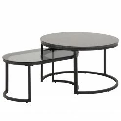 Red Living Tables basse Senez I (lot de 2) - Verre / métal - Imitation marbre noir / Noir