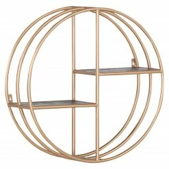 Red Living Étagère murale Oissel II - Acacia massif / Métal - Acacia noir / Doré - Diamètre : 70 cm