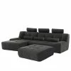 Fredriks Canapé d’angle Valleres - Tissu - Tissu Nila: Noir - Méridienne courte à gauche (vue de face) - Avec repose-pieds