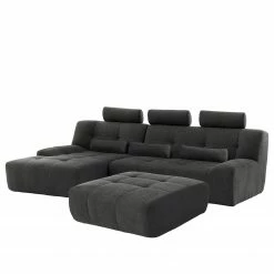 Fredriks Canapé d’angle Valleres - Tissu - Tissu Nila: Noir - Méridienne courte à gauche (vue de face) - Avec repose-pieds