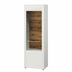 GWINNER Vitrine Bellano - Placage en bois véritable - Mat blanc / Chêne de poutre - Butoir à gauche - Sans éclairage