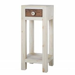 Wolf-Möbel Sellette Maison - Acacia massif - Acacia couleur pierre / Blanc cassé - Hauteur : 75 cm