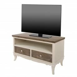 Ridgevalley Meuble TV Pua - Eucalyptus massif - Blanc / Marron