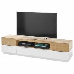 Norrwood Meuble TV Akaa - Placage en bois véritable - Chêne / Blanc