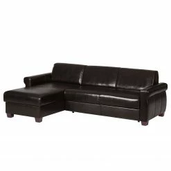 Ars manufacti Canapé d’angle José - Cuir véritable / Imitation cuir - Cuir synthétique Babet: Noir - Méridienne courte à gauche (vue de face)