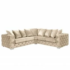 Red Living Canapé d’angle Grotta - Velours Tomi: Créme - Isocèles - Sans fonction couchage