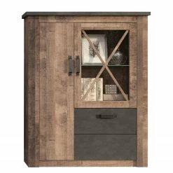 Trendteam Buffet haut Georgia - Gris foncé / Imitation chêne rustique