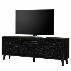 Jack & Alice Meuble TV Fintel II - Imitation marbre noir / Noir