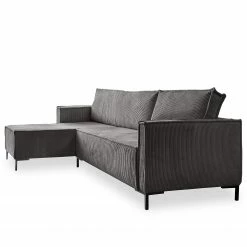 Loftscape Canapé d’angle Maura - Velours côtelé - Velours côtelé Poppy: Gris - Sans repose-pieds