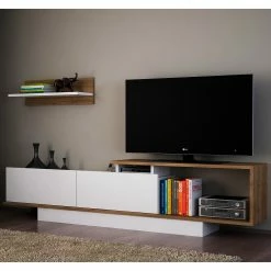 Loftscape Ensemble meubles TV Atfih (2 éléments) - Blanc / Imitation noyer