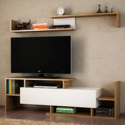 Loftscape Ensemble meubles TV Dindori (2 éléments) - Blanc / Imitation noyer