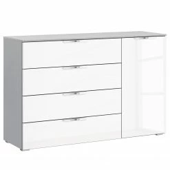 Commode SKØP x4+1 - Blanc brillant / Gris soie - Chrome