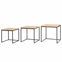 Red Living Tables gigognes Ratho (3 éléments) - Placage en bois véritable / Métal -Chêne / Noir