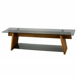 Loftscape Banc TV Kalisz - Verre / Noyer massif - Gris fumé / Noyer